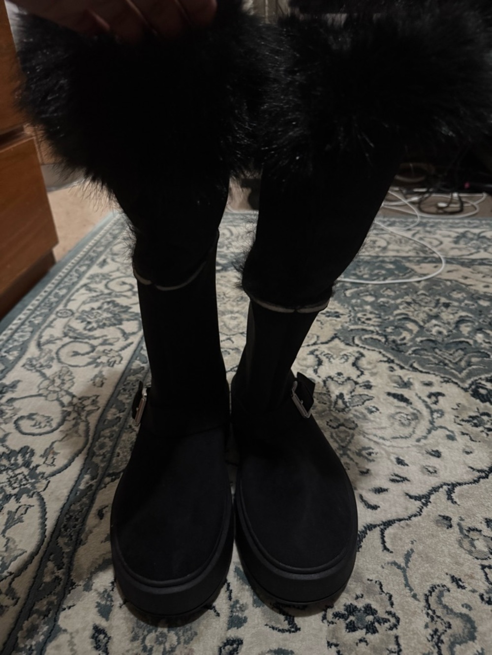 Bershka Black Fur-Trim Winter Boots